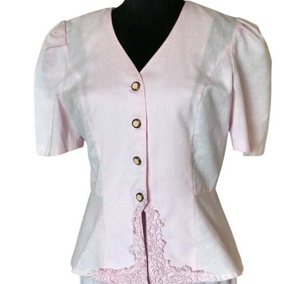 Halmode Petites Vintage Suit Embroidered Jacket Elastic Waist Skirt Pink Size 12 - Picture 9 of 11